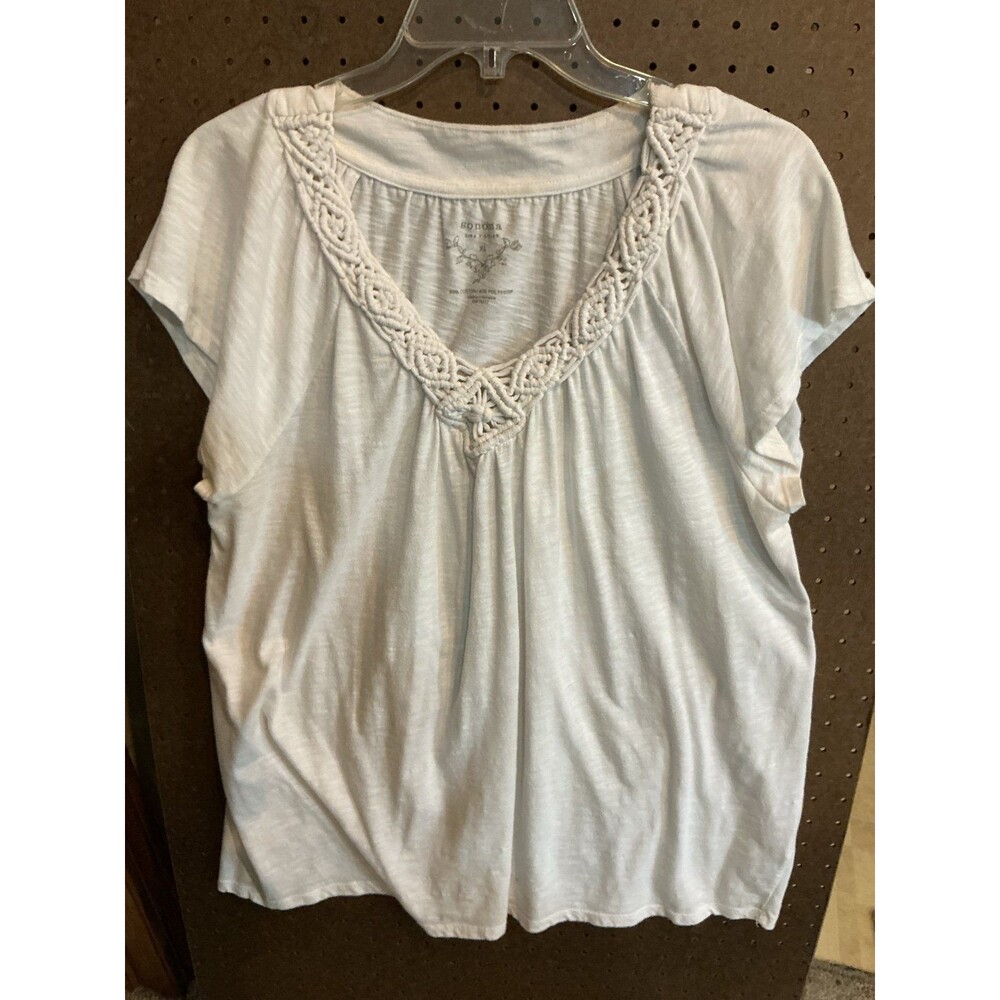 Sonoma Women's White Short Sleeve V-Neck T-Shirt